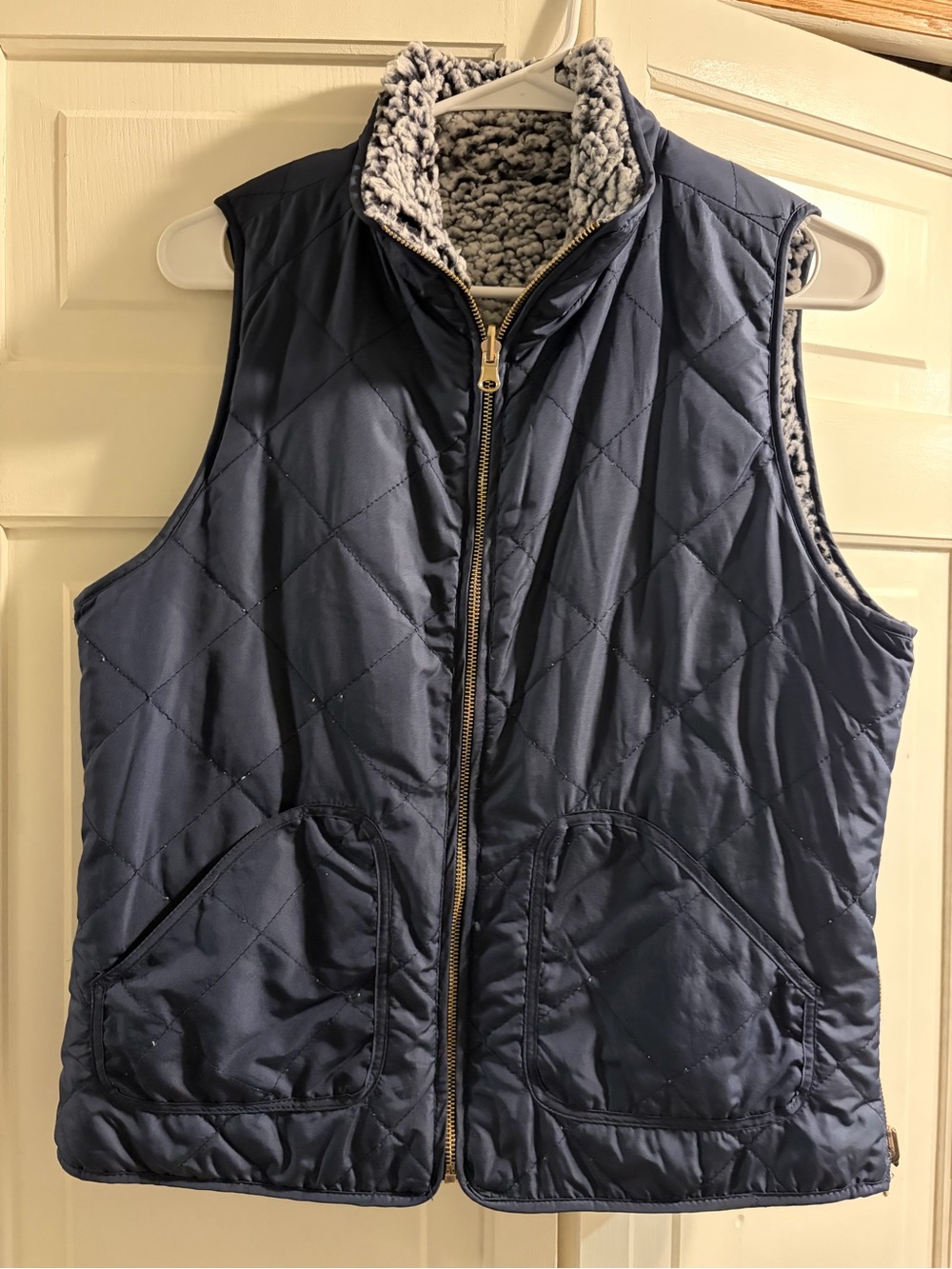 Navy Quilted Reversible Sherpa Vest